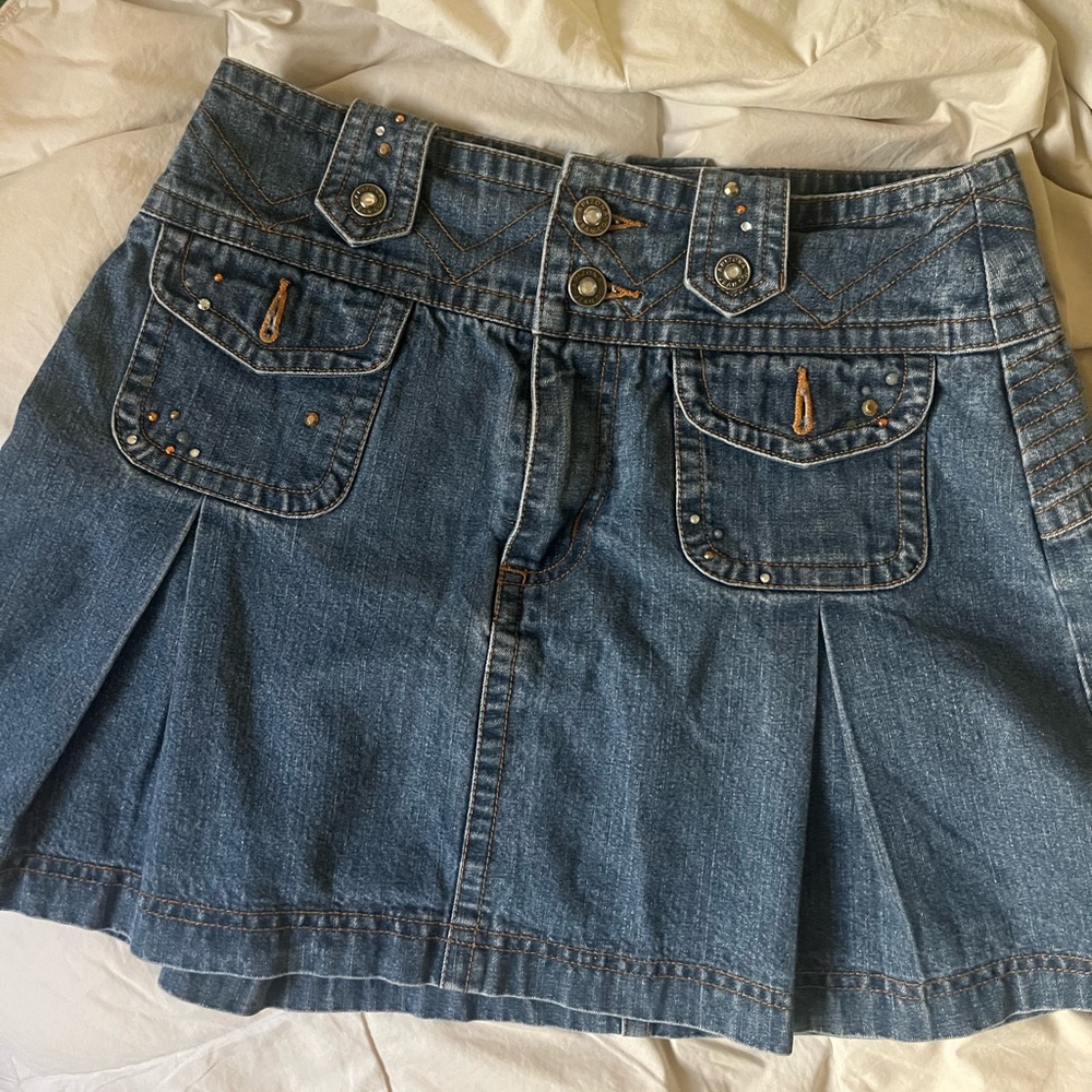 Denim Mini Skirt with Button Front & Pocket Studs